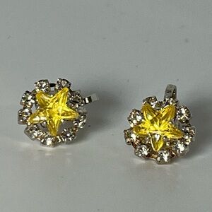 Silver Rhinestone Star Design Clip on Earrings
